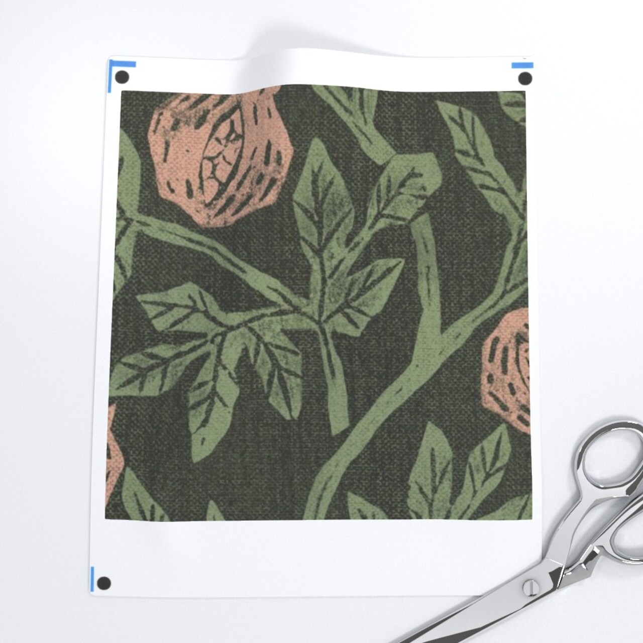 Moody Pomegranate Modern Botanical Fruit Arts And Crafts Nouveau Vintage Style Retro Green Custom Printed Fabric by Spoonflower Various Fabrics by the Yard or Fat Quarter